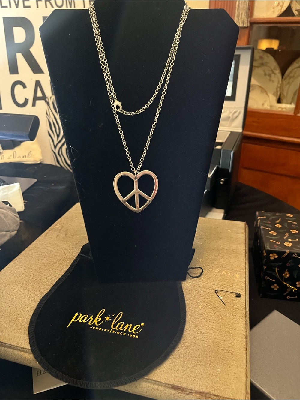 Park Lane Silver Heart Peace Sign Pendant Necklace - Silver Tone